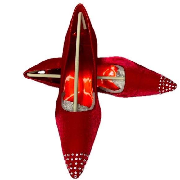 VALENTI FRANCO Garcona Sparkly Red Slip-On Heels LeatherSoles Sz 8M - Picture 4 of 10